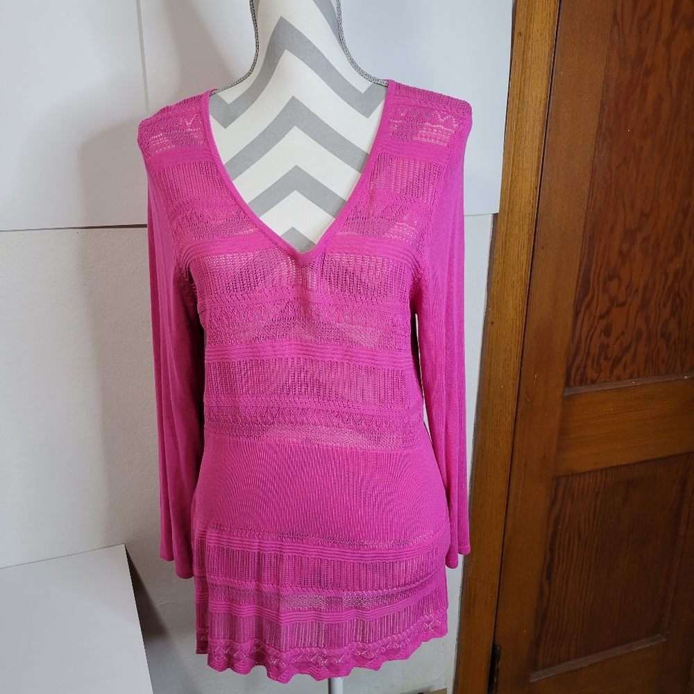 Womens Long Pink Alberto Makali Sweater 28" Length/18.5 Pit to Pit Size XL